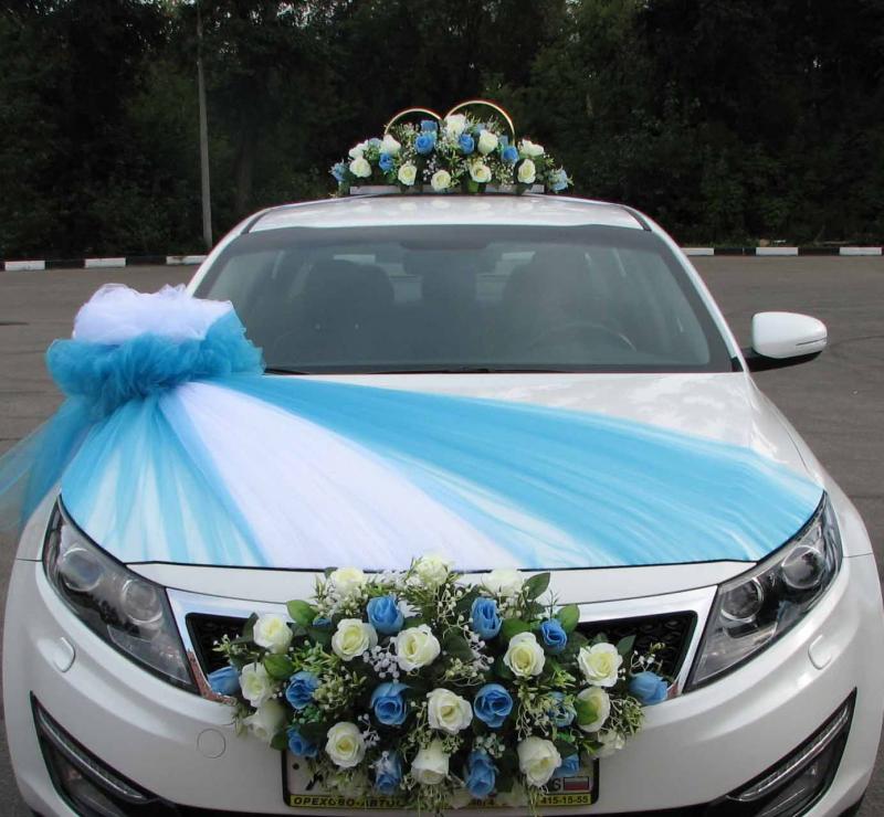 Свадебные украшения на машину (наборы), кольца на крышу, ленты, цветы на капот, зеркала, ручки.