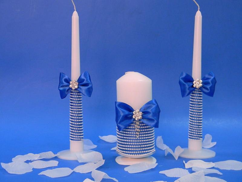 Венецианские свадебные свечи для свадьбы в синем стиле