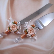 приборы для свадебного торта персиковые фото