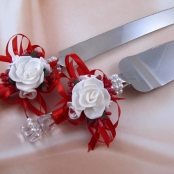 нож и лопатка для свадебного торта красные фото