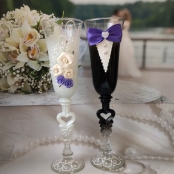 фужеры на свадьбу женихи невеста с фиолетовым декором