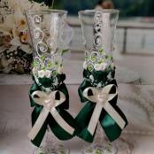 изумрудные, зеленые свадебные бокалы ручной работы купить