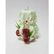 свеча резная бело-салатовая с бордовыми розами
