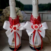 красно-белые украшения на свадебное шампанское купить