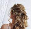 Свадебная веточка для волос с пудровыми листьями, бусинами &quot;Лера&quot;  100553