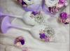 свадебные бокалы фиолетовые с брошками и цветами